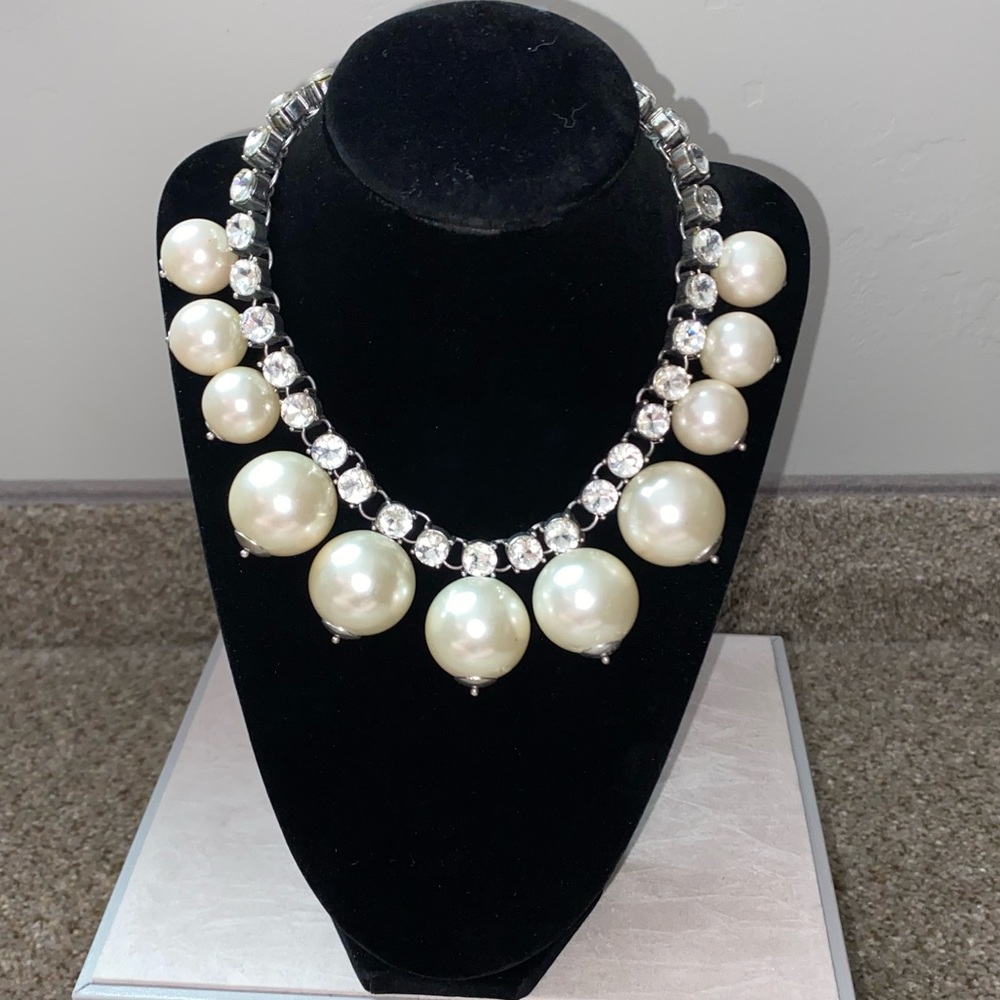 Express signed chunky pearl and rhinestone necklace